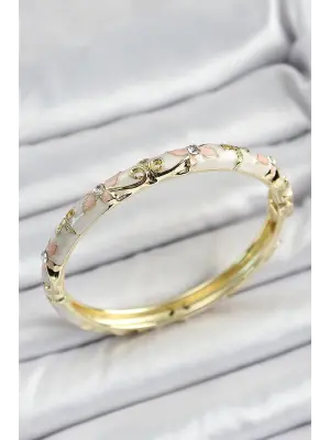 Mineli Pirinç Krem Çiçek Motifli Kadın Kelepçe