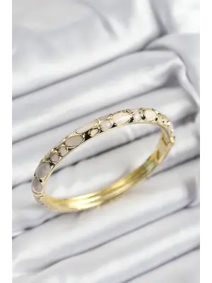 Mineli Pirinç Krem Petek Motifli Gold Renk Kadın Kelepçe