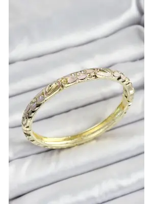 Mineli Pirinç Krem Renk Çiçek Desenli Kadın Kelepçe