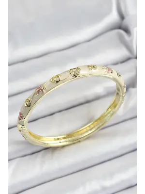 Mineli Pirinç Krem Renk Motifli Kadın Kelepçe