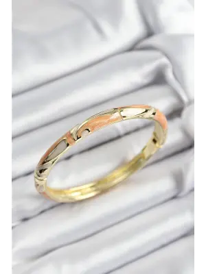 Mineli Pirinç Krem Ve Turuncu Mermer Motifli Gold Renk Kadın Kelepçe