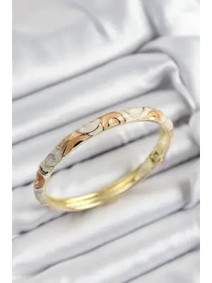 Mineli Pirinç Krem Ve Yavru Ağzı Sarmal Motifli Gold Renk Kadın Kelepçe