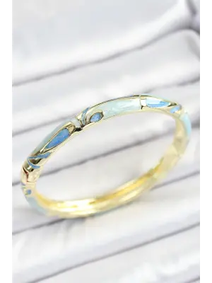 Mineli Pirinç Mavi Desenli Gold Renk Kadın Kelepçe