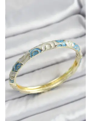 Mineli Pirinç Mavi Geometrik Desenli Kadın Kelepçe