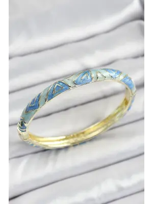 Mineli Pirinç Mavi Geometrik Desenli Kadın Kelepçe