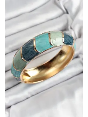 Mineli Pirinç Mavi Su Yeşili Renk Motif Desenli Kadın Kelepçe