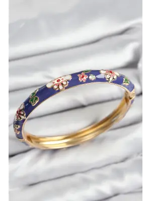 Mineli Pirinç Mor Çiçek Motifli Gold Kadın Kelepçe