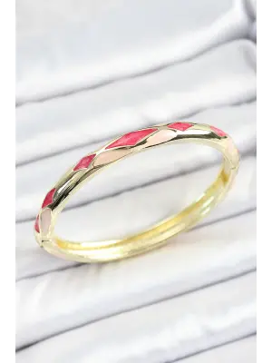 Mineli Pirinç Pembe Baklava Desenli Gold Renk Kadın Kelepçe