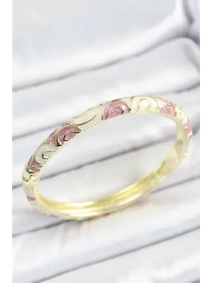 Mineli Pirinç Pembe Bej Sarmal Desenli Gold Renk Kadın Kelepçe