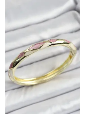 Mineli Pirinç Pembe Beyaz Geometrik Motifli Kadın Kelepçe