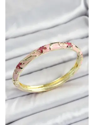 Mineli Pirinç Pembe Çiçek Desenli Kadın Kelepçe