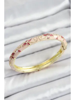 Mineli Pirinç Pembe Çiçek Desenli Kadın Kelepçe