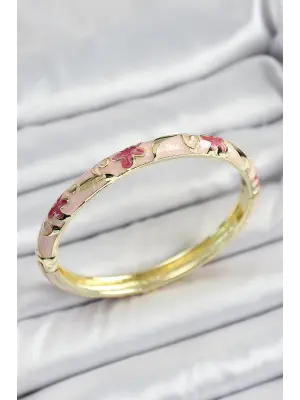 Mineli Pirinç Pembe Çiçek Motifli Kadın Kelepçe