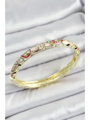 Mineli Pirinç Pembe Çiçek Motifli Kadın Kelepçe