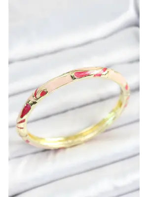 Mineli Pirinç Pembe Desenli Gold Renk Kadın Kelepçe