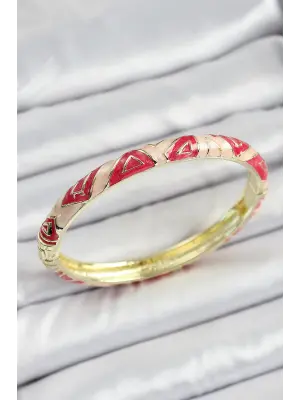 Mineli Pirinç Pembe Geometrik Desenli Kadın Kelepçe