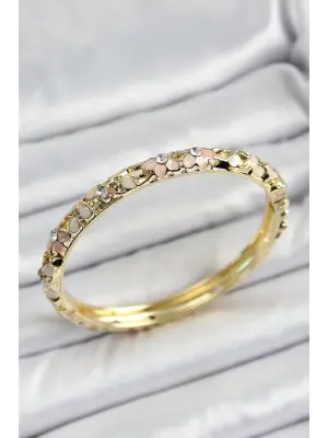 Mineli Pirinç Pembe Krem Çiçek Motifli Kadın Kelepçe