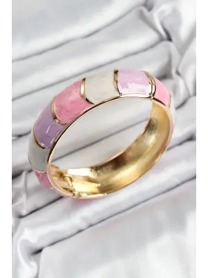 Mineli Pirinç Pembe Mor Beyaz Renk Motif Desenli Kadın Kelepçe