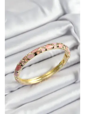 Mineli Pirinç Pembe Petek Motifli Gold Renk Kadın Kelepçe