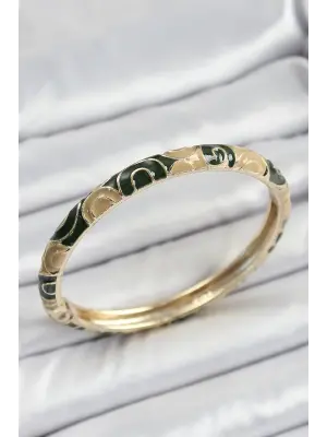 Mineli Pirinç Siyah ve Kahverengi Motifli Kadın Kelepçe