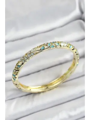 Mineli Pirinç Su Yeşili Çiçek Desen Motifli Kadın Kelepçe