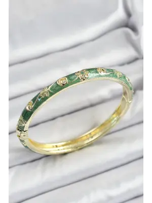 Mineli Pirinç Yaldızlı Yeşil Motif Desenli Kadın Kelepçe