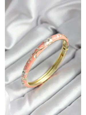 Mineli Pirinç Yavru Ağzı Çiçek Desenli Zirkon Taşlı Gold Renk Kadın Kelepçe