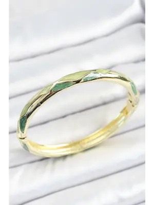 Mineli Pirinç Yeşil Baklava Desenli Gold Renk Kadın Kelepçe