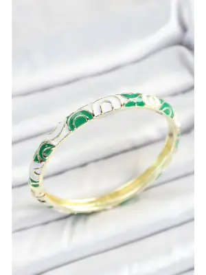 Mineli Pirinç Yeşil Beyaz Sarmal Desenli Gold Renk Kadın Kelepçe