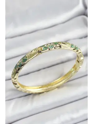 Mineli Pirinç Yeşil Çiçek Motifli Kadın Kelepçe