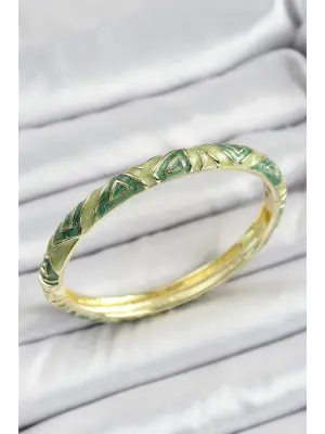 Mineli Pirinç Yeşil Geometrik Desenli Kadın Kelepçe