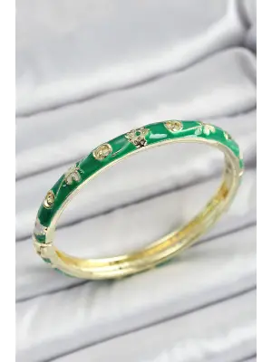 Mineli Pirinç Yeşil Renk Motif Desenli Kadın Kelepçe