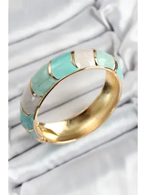 Mineli Pirinç Yeşil Renk Motif Desenli Kadın Kelepçe