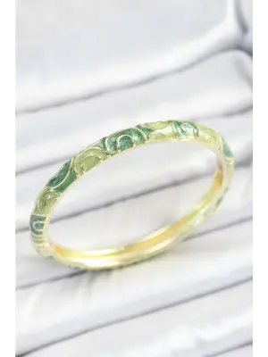 Mineli Pirinç Yeşil Sarmal Desenli Gold Renk Kadın Kelepçe