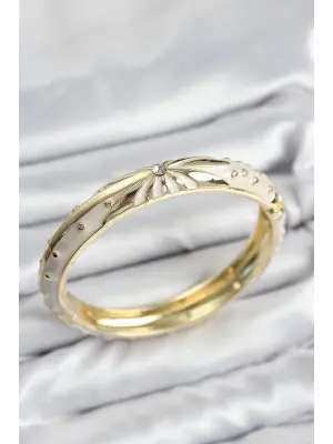 Mineli Pirinç Zirkon Taşlı Bej Desen Motifli Gold Kadın Kelepçe