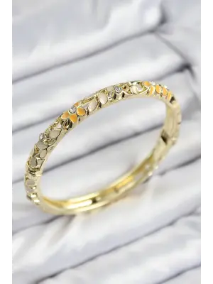 Mineli Pirinç Zirkon Taşlı Sarı Krem Çiçek Motifli Gold Kadın Kelepçe