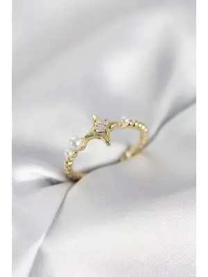 Minimal Kutup Yıldızı Model Zirkon Taşlı Gold Renk Kadın Yüzük