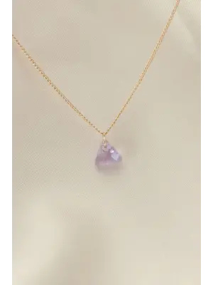 Minimal Lila Kristal Taşlı Kolye