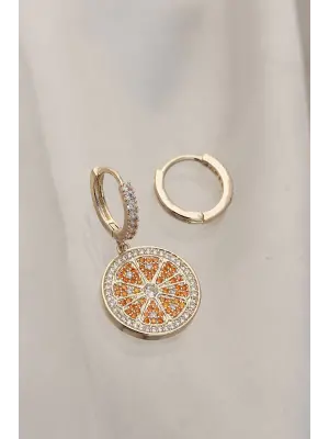 Minimal Taşlı Portakal Model Küpe