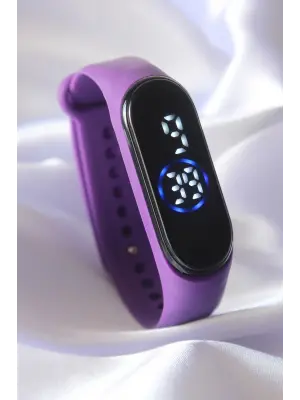 Mor Renk Silikon Dijital Dokunmatik Led Saat