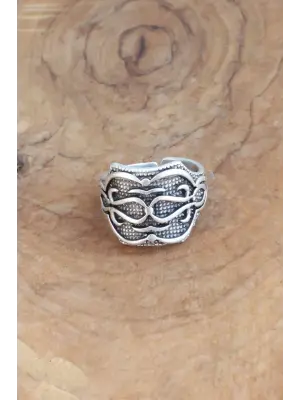 Motifli Gümüş Renk Ayarlanabilir Erkek Yüzük