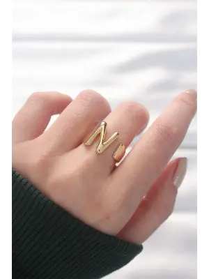 N Harfli Altın Renk Ayarlanabilir Yüzük