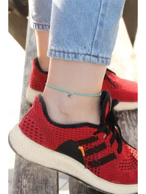 Nazar Boncuğu Detaylı Mavi Boncuk Tasarımlı Halhal