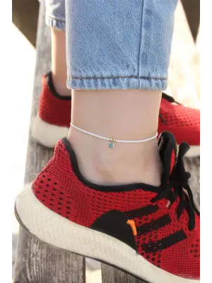 Nazar Boncuğu Tasarımlı Beyaz Boncuk Detaylı Halhal