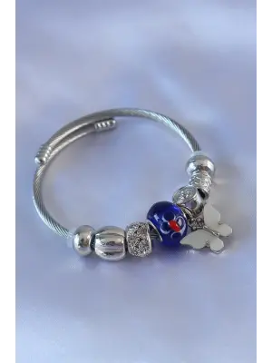 Nazar Boncuklu Kelebek Detaylı Charm Kadın Bileklik