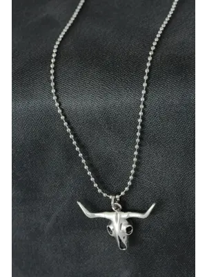 Öküz Kafatası Tasarımlı Metal Erkek Kolye