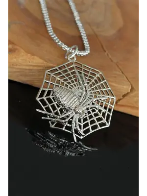 Örümcek Tasarım Silver Renk Zincirli Erkek Kolye
