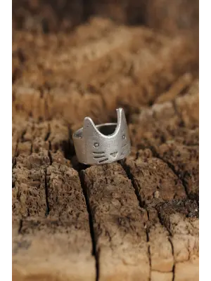 Otantik Kedi Tasarımlı Ayarlamalı Kadın Yüzük