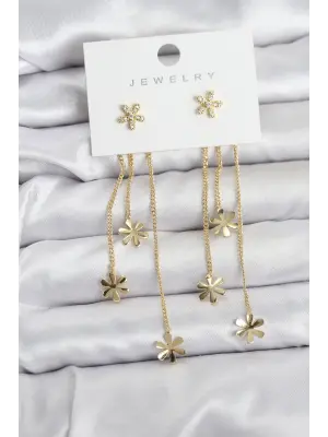 Papatya Model Gold Renk Pirinç Sallantılı Kadın Küpe