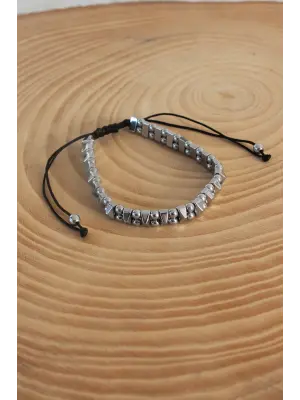 Parlak Gri Renk Makrome Doğal Taş Erkek Bileklik